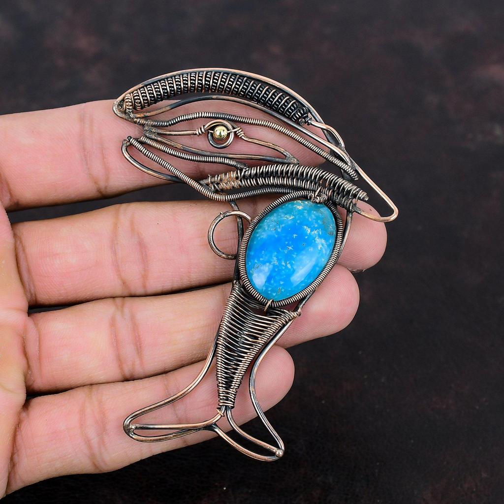 Smithsonite Pendant Copper Wire Wrapped Gemstone Pendant Copper Jewelry Awesome Fish Pendant Handmade Pendant Designer Jewelry Gift For Her
