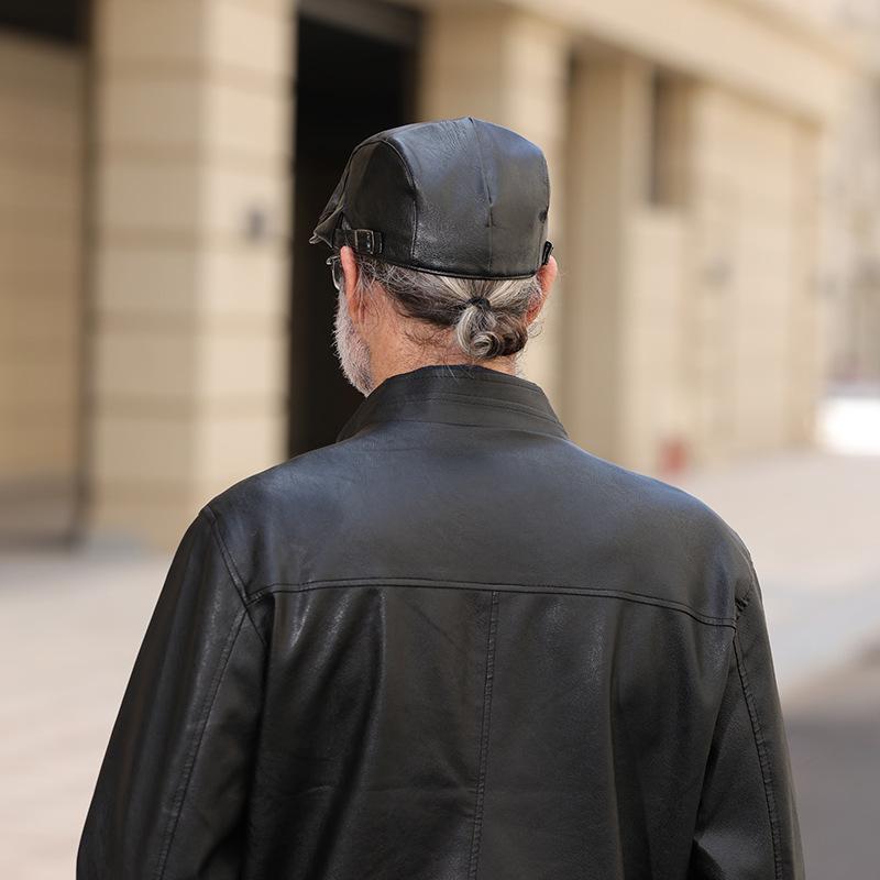 Leather Beret Men's Leather Duck Tongue Cap Middle-aged and Elderly Winter Leather Forward Cap Female Warm Leather Cap