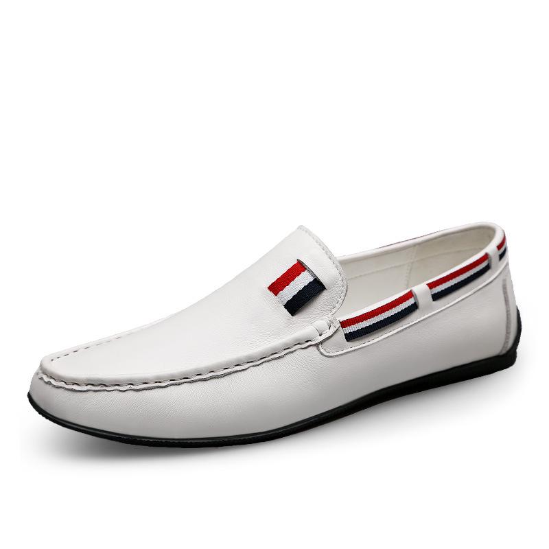 Men s Lightweight Genuine Leather Slip-On Loafers - Soft Cowhide, Large Size, Comfortable Flat Bottom 44 белый