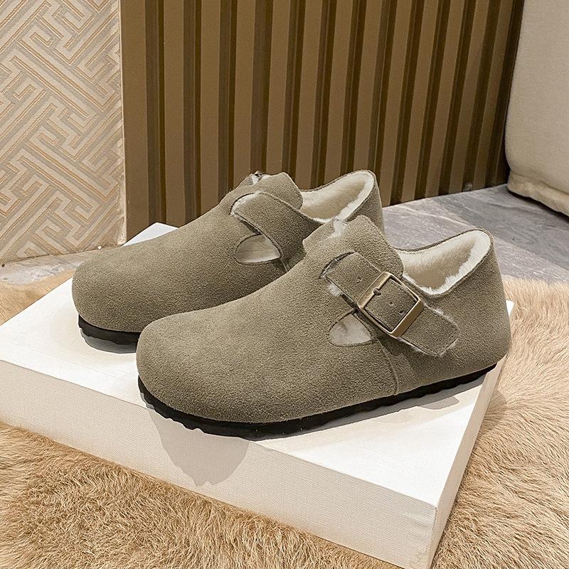 Autumn and Winter Velvet Thickened Winter Warm Cotton Shoes, New Bofur Integrated Leather All-inclusive Boken Single Shoes Women