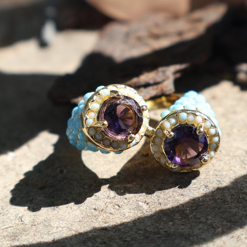 Huajie Women's Cute Corn Kernels Rings Purple Zircon Inlay Two Tone Ring Party Delicate Accessories  Trendy