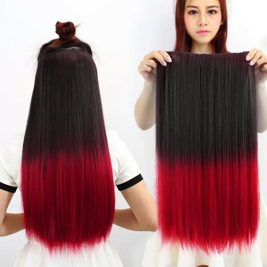 Extensie de păr cu culoare degradată, lung și drept, din fibră sintetică, păr fals, fără urme, moale, netedă, 23,6 inci, perucă de sârmă pentru temperatură înaltă.