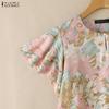 ZANZEA Women Casual Round Neck Floral Print Loose Ruffles Short Sleeve Blouse