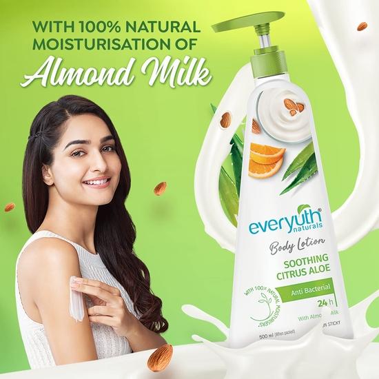 Everyuth Naturals Body Lotion Citrus Aloe|Instant Hydration| Soothing|24 Hr Moisturization|for Men & Women|100% Natural Almond Milk - 500ml