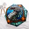 Stained Dragon Window Panel: Fantasy Art DecorUmbrella, Portable 3-Fold Compact Umbrella,Christmas Gift ES475