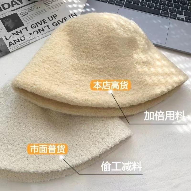 Lamb wool bucket hat autumn and winter versatile hat women's bucket hat plush basin hat
