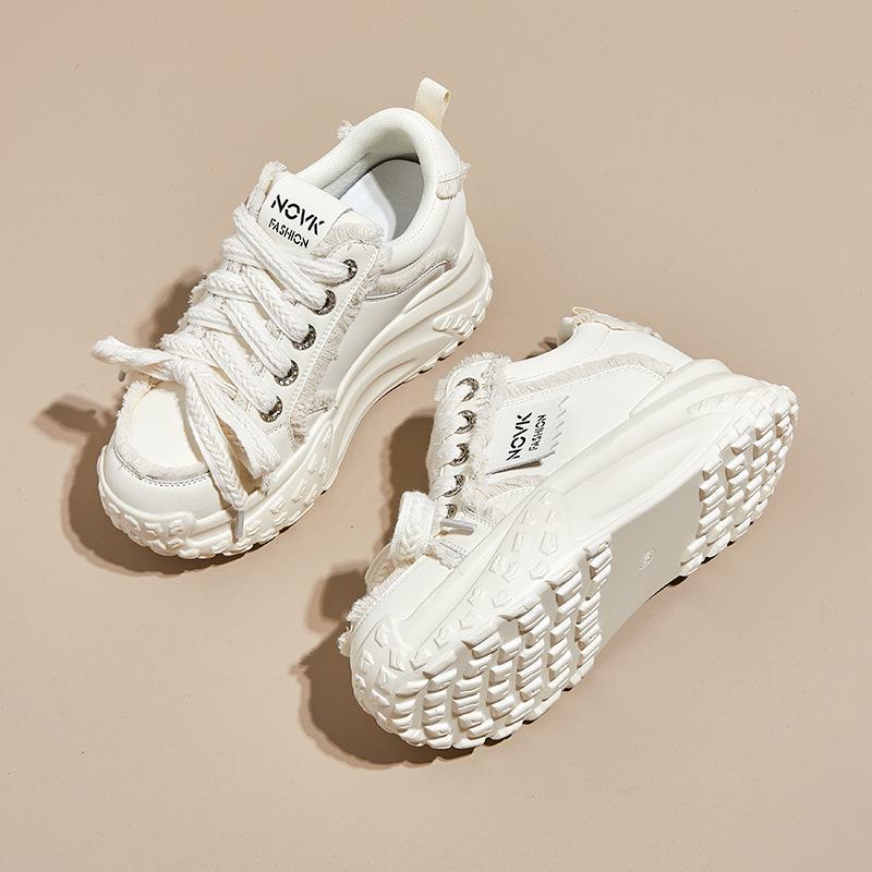 2025 Women's Colorblock Genuine Leather Casual Shoes with Thick Sole and Height Increase