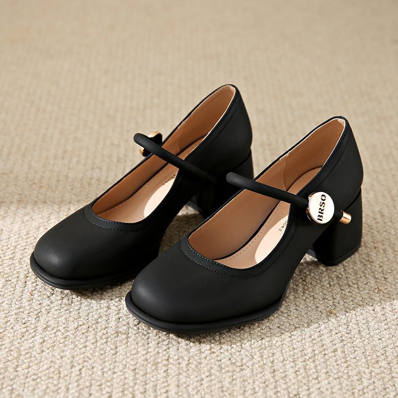 

High heels, light mouth, comfortable Mary Jane single shoes for women 2025 spring European station, new sweet style fashion small leather shoes for 40 чёрный