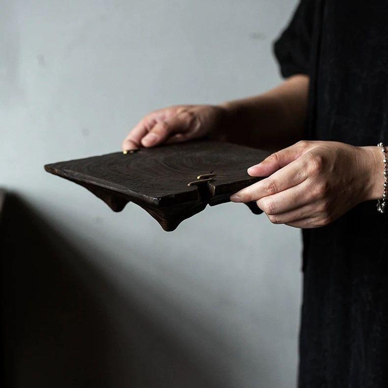 Solid wood tea tray, copper nail dry brewing table, small coffee table, pot support, charcoal-fired pot stand, retro style