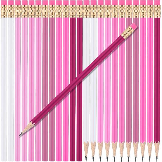 24 Pcs Round Pencils with Eraser HB Cute Pencils Bulk for School Graphite Wood Color Unsharpened Pencil for Drawing Sketching Wedding School Teacher