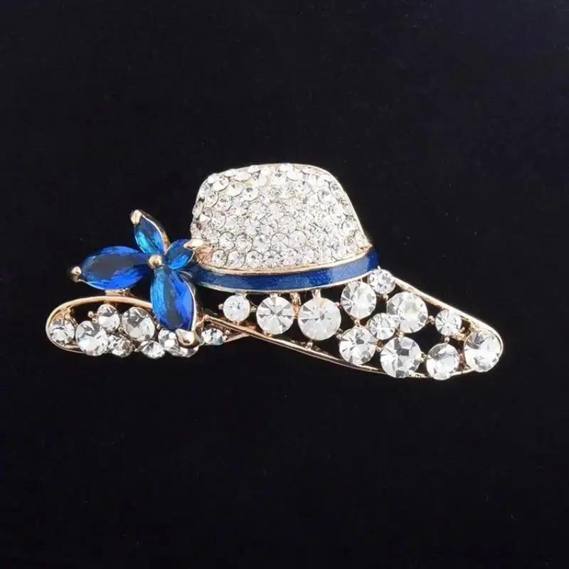 Novelty Crystal Hat Brooches Women Casual Party Dresses Hollow Blue Butterfly Hat Style Brooch Broch Women Men Kids Jewelry