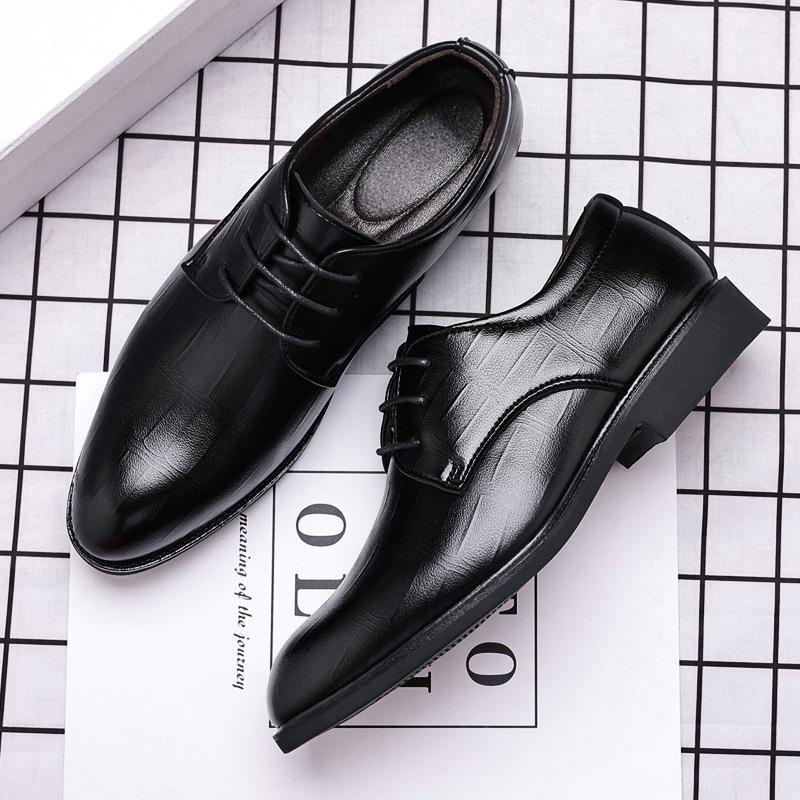 Britse Zakelijke Puntige Heren Leren Schoenen Casual Trendy Herenschoenen Formele Kleding Veterschoenen Koreaanse Stijl Heren Bruiloftsschoenen