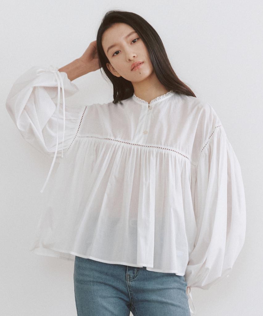 SSEMI Cotton Shirring Blouse(Iv)