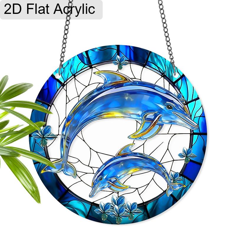 

Acrylic Dolphin & Calf Suncatcher Stained Glass Effect Window Hanging Ornament Ocean Themed Gift for Home 20cm/7.87Inches
