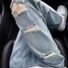 Trendy Brand American Retro Hot Diamond Ripped Jeans Men's Summer New Ruffian Handsome Fried Street Straight Casual Pants
