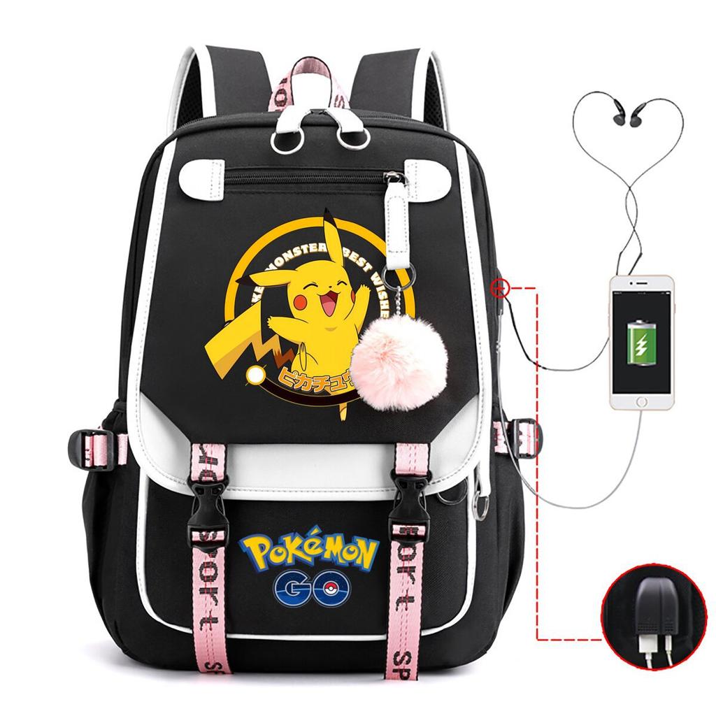 Contrasting Color Neutral Universal Schoolbag Cute Cartoon Print Primary And Secondary School Students Spine Protection Double Shoulder Usb Backpack