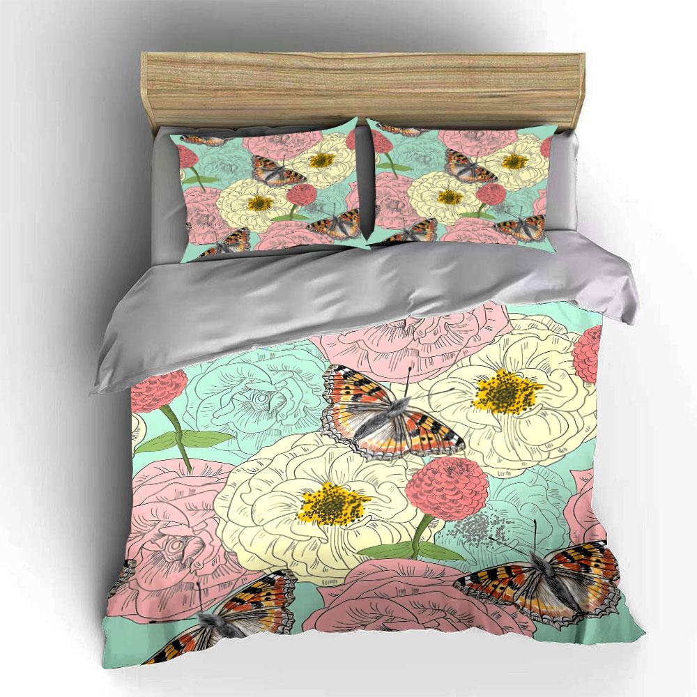 "Floral and Butterfly Decorative Set" kid's and adults' bedroom decor Exquisite three-piece bedding set gift