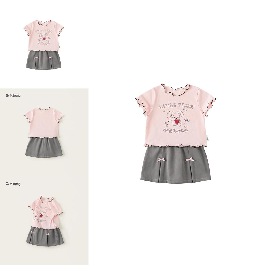 Girl Summer Cartoon Rabbit Print Short Sleeve Dress Set With Bow For Toddler Girls
