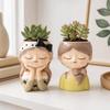 Cartoon Girl Face Planter Pot Resin Bonsai Vase Gardening Supplies Succulent Planter Pot  Cafe