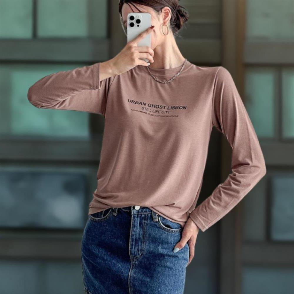 New Arrivals Open Run Women Spandex Long Sleeve T shirT Round Neck Daily leTTer