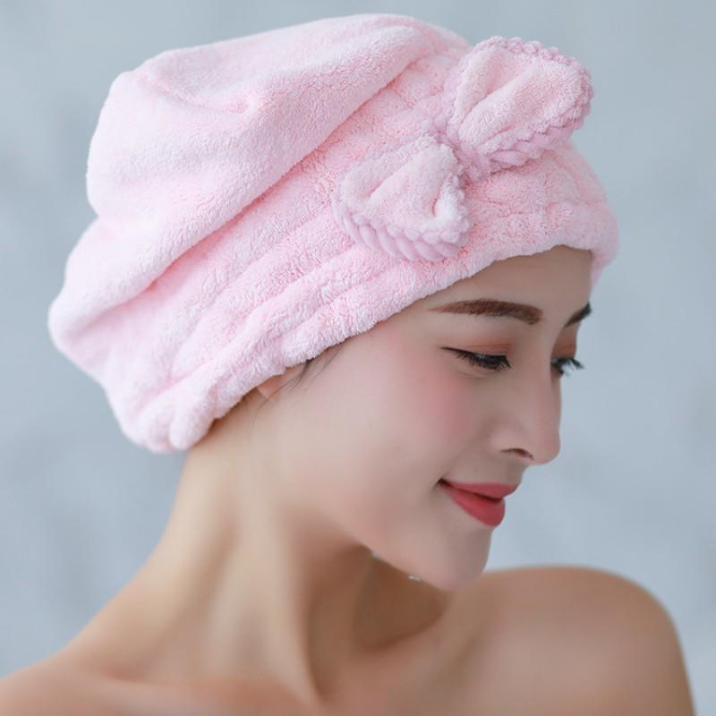 Thick Coral Fleece Hair Drying Cap With Bow Knot Women - Quick Dry Absorbent Towel Hat In Princess Style