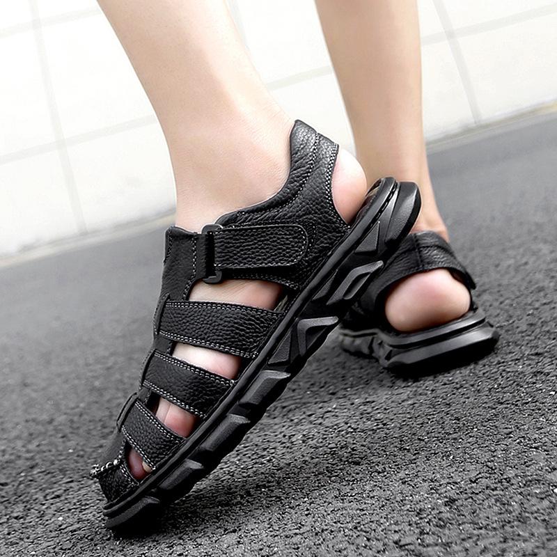 Summer New Men's Platform Sandals Genuine Leather Casual Hole Shoes Breathable Soft Leather Non-Slip Cowhide Pump Beach Shoes