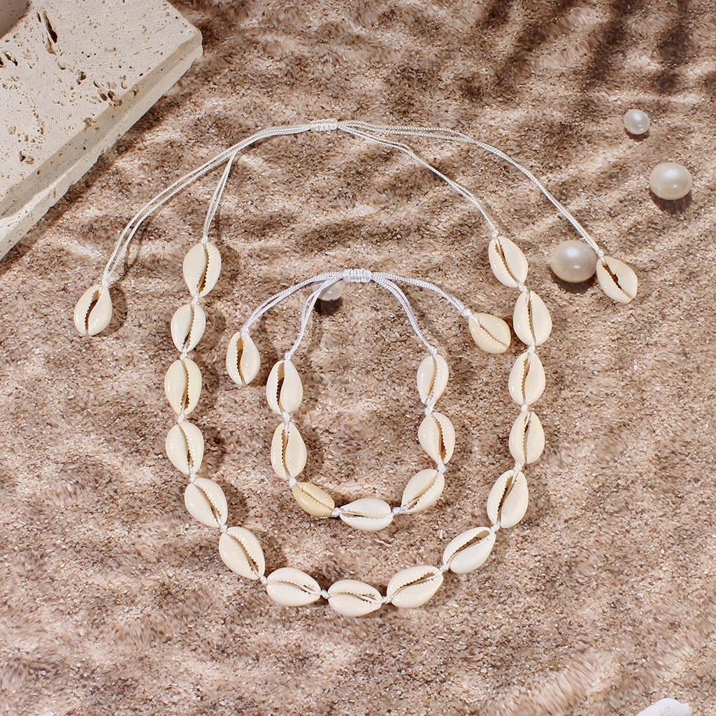 Set Collana, Bracciale, Cavigliera, Conchiglia d'Acqua Dolce & Choker Fatti a Mano Europei e Americani