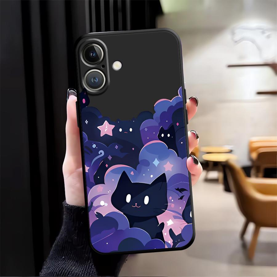 Funda Phone Cover Case for Apple iPhone 17 Pro Max XR XS MAX 15 Pro 7 8 Air 16 13 12 14 11 Black Cat Starry Night