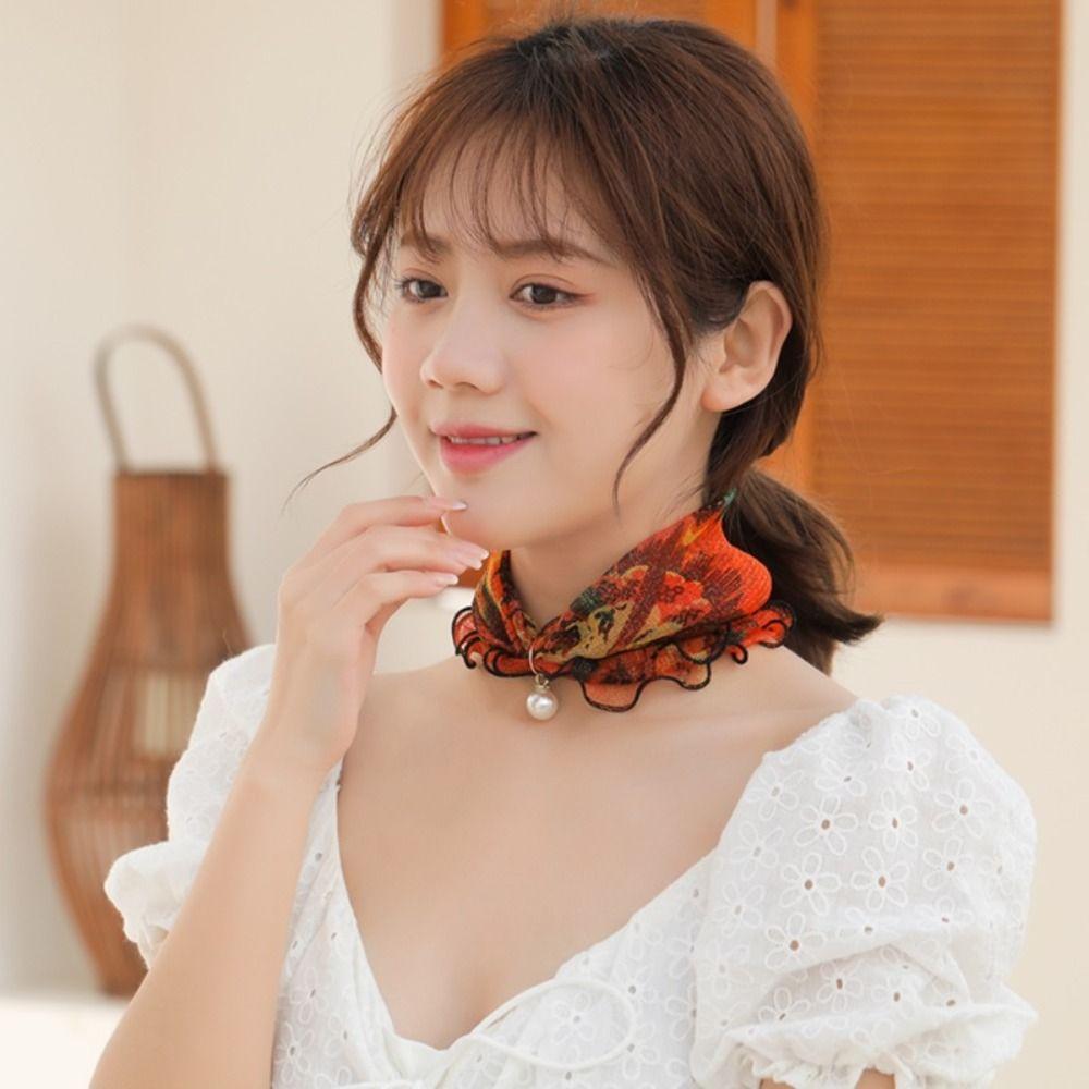 Stripe Sunscreen Scarf Wave point Flower Korean Style Scarves Printed Scarf Summer Bib Female Shawl
