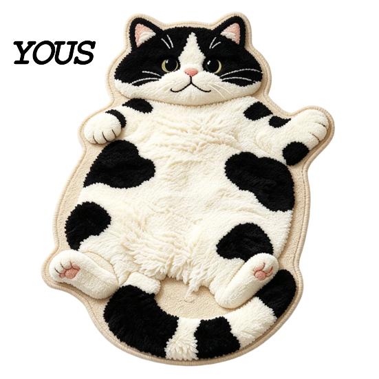 Warm Decorative Floor Pad Sleeping Cat Entrance Rug, Cozy Plush Door Mat, Cute Kitten Small Mat Absorbent Area Rug for Entryway Bedside Bedroom