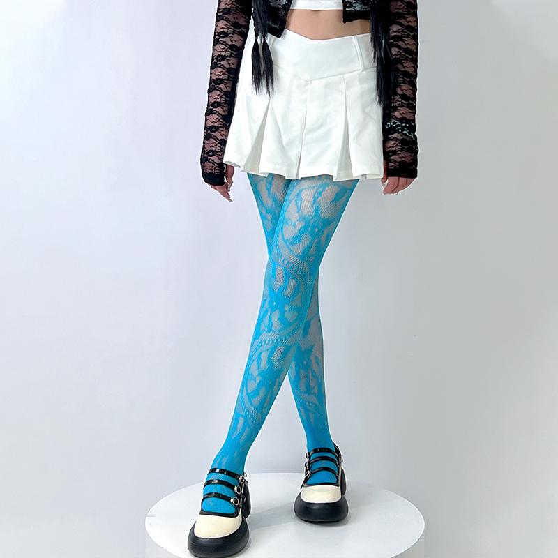 Damen Fischernetz Strumpfhose Sommer Sexy Floral Eng Anliegende Leggings Enge Strümpfe Kleines Loch Hohe Strumpfhose Taille Spitze Strumpfhose Y2K One Size white