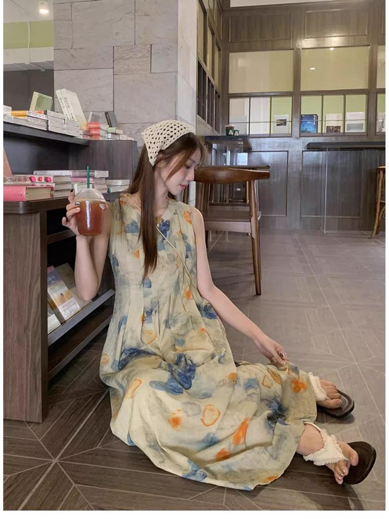 Ink Wash Painting Vest Dress - Retro Artistic Style for 2026 Spring/Summer Collection
