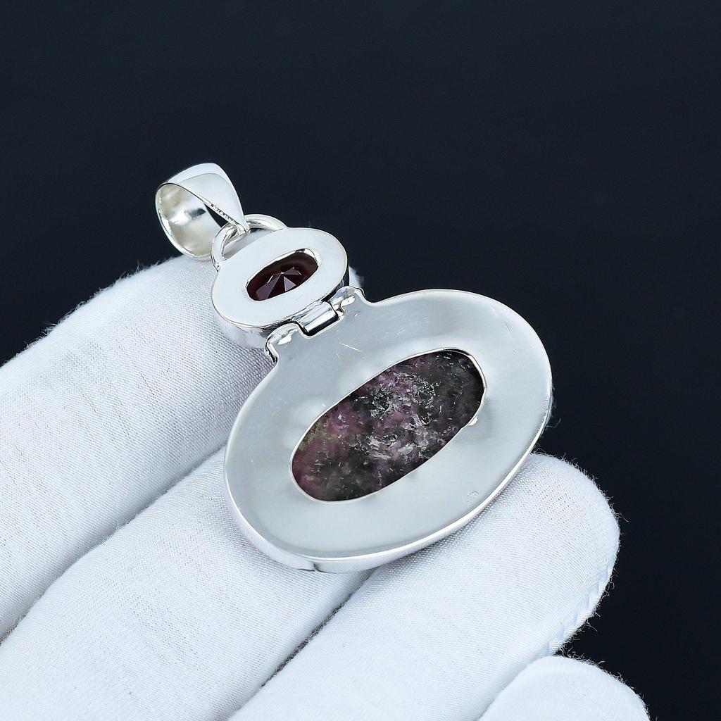 Rhodonite & Rubellite Gemstone Pendant, 925 Sterling Silver Jewelry, Silver Pendant, Unique Jewelry, Necklace Pendant Gift For Bestfriend