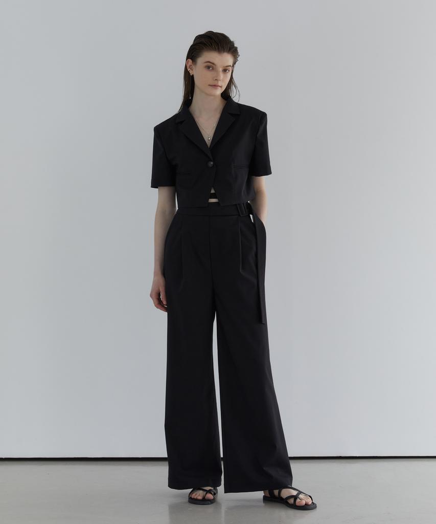 MODERNABLE Belt-Point Summer Wool Wide Pants - Black