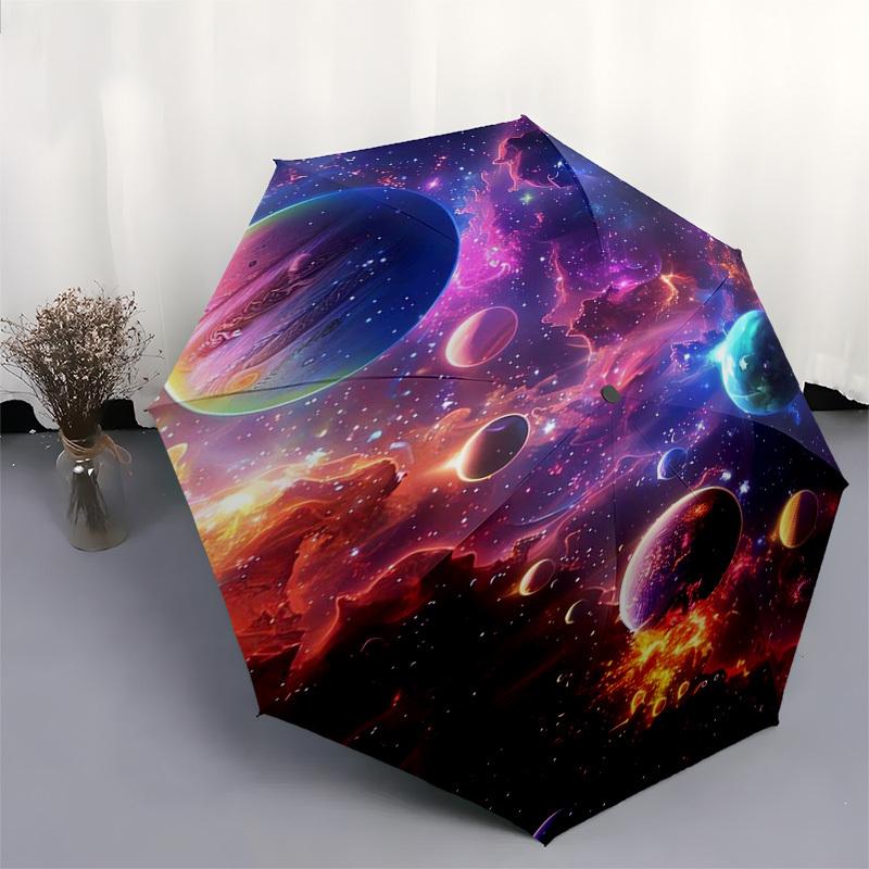 Galaxy, Nebula Themed Automatic Opening and Closing Umbrella, Compact Travel Umbrella, Lightweight and Portable, Suitable for Beach Commutin