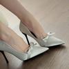 Black Bow High Heels Women's 2025 Spring and Autumn New Pointed Silk Temperament Silver Light Mouth Stiletto Shoes