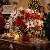 UV Resistant Artificial Poinsettia Bouquet Realistic Red Berries Christmas Flower Arrangement Fade Resistant Lush Leaves