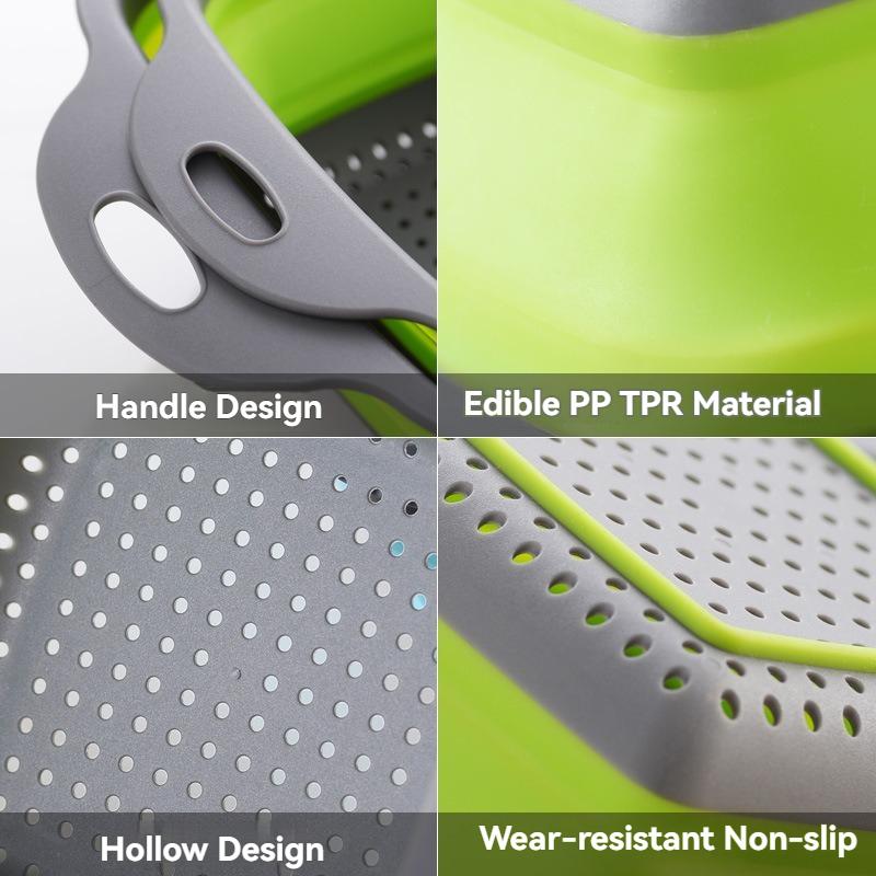 Foldable Square Vegetable Fruit Drain Basket with Handle Food Storage Basket Vegetable Washing Strainer Fruit Tray Kitchen Tool