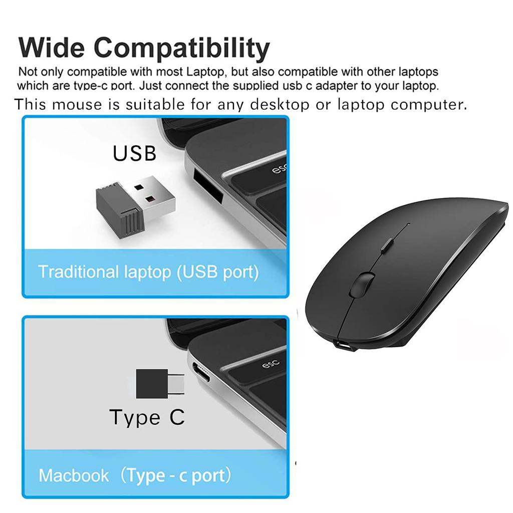 Wireless mouse for MacBook MacBook MacBook desktop Windows Dell (black) Pro, Air, laptops, Macs, iMacs, computers, Chromebooks, 7/8/10/11 PCs, HP,