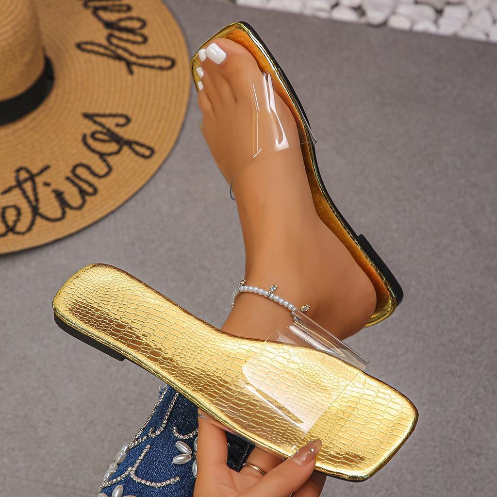 Fashion Women Slippers Brand One-line Casual Shoes Women Fashion Solid Color Sandals Square Toe Flat Slippers Slip-on Beach Slides Women