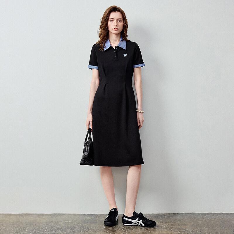 Chuyu Women's Denim Collar A-Line Polo Dress