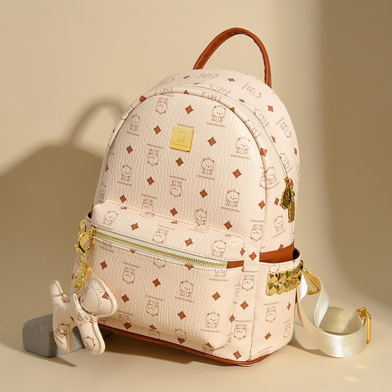 

Рюкзак в стиле ретро Western Commuter для женщин с принтом медведя — стильный, легкий и универсальный для работы или учебы Single bag бежевый