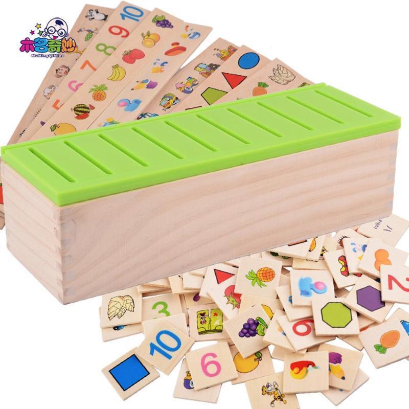 Wooden Sorting Box with Lid 80 Pieces 8 Categorie Kids Toys for Children
