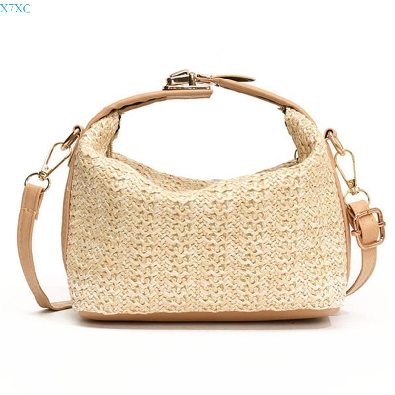 X7XC Delicate Straw Crossbody Bag for Women Elegant Shoulder Bag with Adjustable Strap Handbag for Beach and Shopping хаки