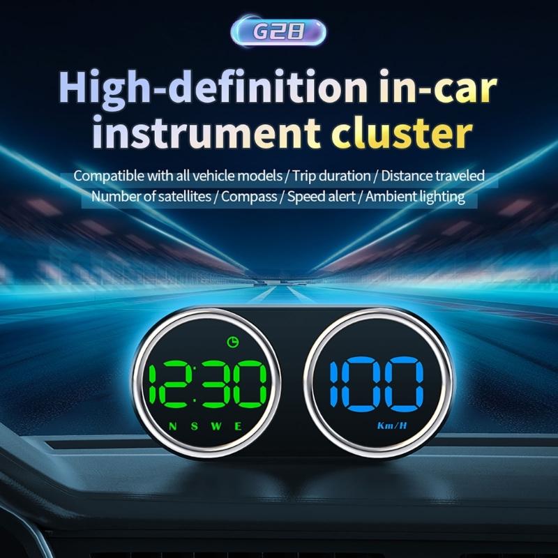 Twin Dial Car Speed Display MPH Dashboard Monitor with Type-C Controls for Daily Commute and Road Trip Driving Use