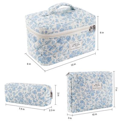 Set de Maquillaje y Viaje Floral de Tres Piezas de Gran Capacidad