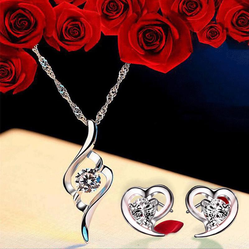 Mode Frauen Liebe Kristall Halskette Ohrring Set Wasser Tropfen Halskette Frauen Schmuck Set Halsketten Für Frauen Jahrestag Geschenk