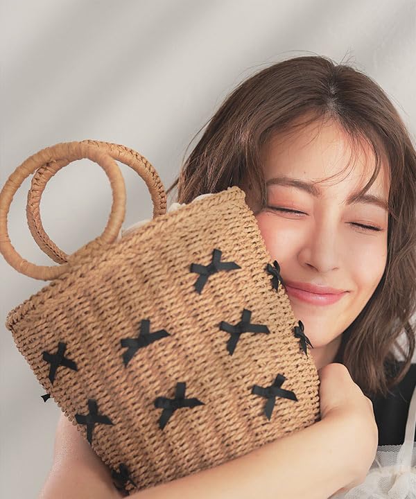 Kobe Lettuce Ribbon Basket Ribbon Bucket Perfect for and the Ocean Free Black Women's Bag, Handbag, Bag, Yukata, Resorts, [B1575], Size,