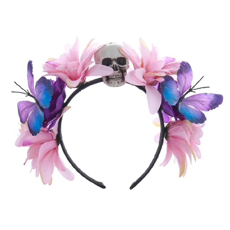 

Halloween Flower Skull Headbands Butterfly Hair Decoration Day of the Dead Hair Band Costume Costume Hair Accessories фіолетовий