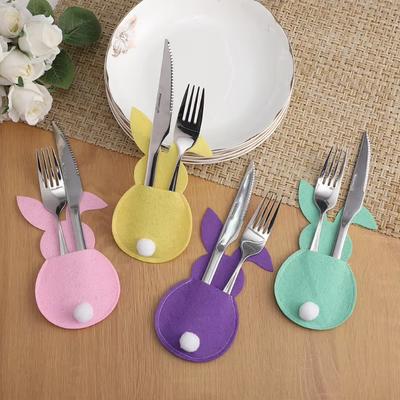 4 ks velikonoční zajíček plstěná taštička na příbory Veselé Velikonoce Dekorace pro domácnost Příbory Příslušenství Taštička na kryt příborů Zajíc Stůl